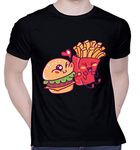 CreativiT Graphic Printed T-Shirt for Unisex Burger-Love-Fries Tshirt | Casual Half Sleeve Round Neck T-Shirt | 100% Cotton | D00399-51_Black_Medium