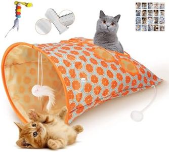 WDMXSG Cat Tunnel Toy, with 1 Little Mouse & 3 Toy Ball, Kitty Pet Collapsible Tunnel Crinkle Sack Bag Self Hide and Seek Play for Indoor Peekaboo Interactive Smarty Cat Cave Toy (Orange)