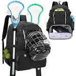 DSLEAF Lacrosse Bag with Stick Holder, Lacrosse Backpack with External Buckle Straps to Fix Helmet, Separate Shoe Space and Other Pockets to Hold Shoes US Mens 13 and Other Lacrosse or Field Hockey Equipment…