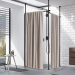 HOSKO Double Curtain Divider Stand - 48 to 144 inches Expandable Curtain Rod Room Divider， Damage Free Freestanding Vertical Tension Stand, Black