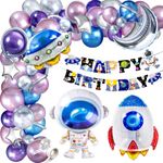 FI - FLICK IN 67 Pcs Space Theme Birthday Decoration Items Moon Star Planet & Astronaut Foil Balloon 1st Birthday Decoration for Boys Happy Birthday Space Banner Chrome Balloons (Pack of 67,Multi)