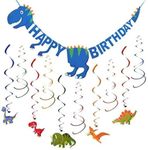 Dinosaur Happy Birthday Banner & Hanging Swirl Decorations | Pre-Assembled | Includes 30 Hanging Dinosaur Swirl Decorations | Dinosaur Party Supplies | Dinosaur Birthday Party Supplies | Dino Banner