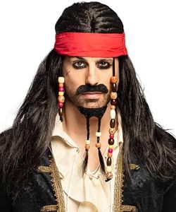 Perruque pirate avec bandana rouge homme - Noir - Taille Unique