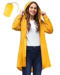 33,000ft Women's Rain Jacket Lightweight Hooded Long Rain Coat Waterproof Jacket Ladies Packable Functional Jacket Windbreaker Breathable Active Outdoor Coats Yellow XL/16