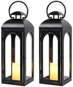 Bdor Decorative Outdoor Lantern Candle,Black Lantern Timer,20 Inch,2 Pack