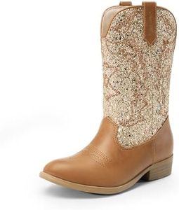 DREAM PAIRS Girls Cowgirl Boots Boys Mid Calf Cowboy Boot Unisex-Child Western Riding Shoes Little Kid/Big Kid,Size 13 Little Kid,Gold/Brown,SDBO214K