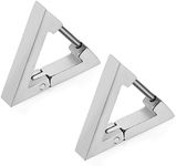 Flongo Unisex Triangle Hoop Earrings, Triangle Earrings for Women Men, Punk Hip-Hop Minimalist Stainless Steel Stud Earrings Clip on Cuff Earrings(Black Gold Silver)