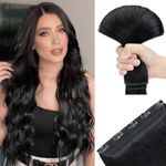 SEGOHAIR Hair Extensions Clip in Human Hair Extensions, 24" One Piece 5 Clips Thick Clip in Hair Extension - 3/4 Full Head -Jet Black(215g)