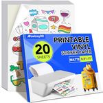 20 PCS Printer Paper Printable Vinyl Sticker Paper for Inkjet & Laser Printer,Standard Letter Size 8.5"x11",Waterproof Sticker Paper Dries Quickly Vivid Colors,Matte White