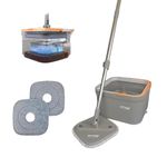 AMOS Advanced Spin Mop & Bucket Set - Self-Cleaning, 360-Degree Rotating Design with 3 Premium Microfiber Heads, Ideal for All Hard Floor Surfaces