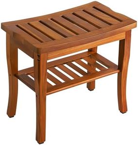 VaeFae Teak Shower Bench, Spa Bath Shower Stool with Storage Shelf, Wooden Seat Stool for Bathroom