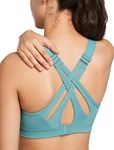 Yvette Sports Bras for Women, Adjustable Criss-Cross Back High Impact for Running, Sky Blue, M+