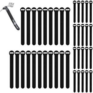 Self-Gripping Cable Ties by Wrap-It Storage, Black, 40 Pack (5 Inch and 8 Inch Straps) – Reusable Hook and Loop Cord Organizer Cable Ties for Cord Management and Desk or Office Organization