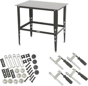 Klutch Steel Welding Table, 600 Lbs Weight Capacity, 16mm Holes, 24-Pc Metal Fit-Up Kit, Welding Tables For Shop (Black)