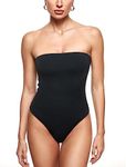 INLYRIC Women's Sexy Strapless Bodysuit Thong Tube Top Off The Shoulder One Piece Leotard Black Large