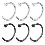 JFORYOU 6 Pcs Nose Hoop Ring 20G 316L Surgical Steel Nose Ring Hoop Body Jewelry Piercing 8mm