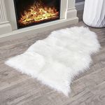 Silky Super Soft White Faux Sheepskin Shag Rug Faux Fur | Machine Washable | Great for Photography Decor Bedroom | Real Look Without Harming Animals (White, Single Pelt (2x3))