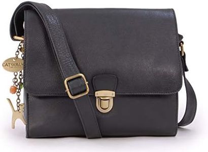 Catwalk Collection Handbags - Vintage Cuir Véritable - Sac Bandoulière/Besace/Messenger/Sac à Main/Sac Porté Croisé - Compatible avec iPad/Tablettes - Femme - DIANA - Noir