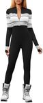 Yousify Women's Yoga Jumpsuits Ribbed Long Sleeve Crew Neck Ski Sweaters Sport Jumpsuits with Thumb Hole Black S