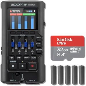 Zoom R4 MultiTrak Portable 4-Track Recorder Bundle with 32GB microSDHC Card, SD Adapter, and 5-Pack AA Batteries — 32-Bit Float Songwriter Recorder for Demo Recording and Home Studio