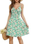 WEACZZY Summer Dresses Women 2024 Casual Mini Sundress Spaghetti Wrap Dresses Beach Cover Up Loose Dress with Pockets,Medium,Flower Yellow Green