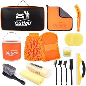 Outigu Car Cleaning Kit with Storage Bag, Car Wash Set 16 Pieces, Car Detailing Kit with Wash Mitt, Sponge Cloths, Car Wash Mitt Detailing Brushes, Car Wash Kit Exterior and Interior