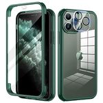 seacosmo for iPhone 11 Pro Max Case 6.5 Inch, Full-Body Shockproof Case with Built-in Glass Screen Protector and Camera Lens Protector Rubber Bumper Case Cover for iPhone 11 Pro Max- Green/Clear