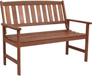 Sunnydaze Solid Meranti Wood 2-Seat Outdoor Garden Bench with Rustic Teak Oil Finish