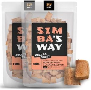 SIMBA'S WAY -Freeze Dried- RAW SKINLESS Wild Caught Alaskan Salmon Dog Treats and Cat Treats, Human Grade, Single Ingredient, All Natural, Grain-Free, Made in The USA. [3 .oz] [2 PK]