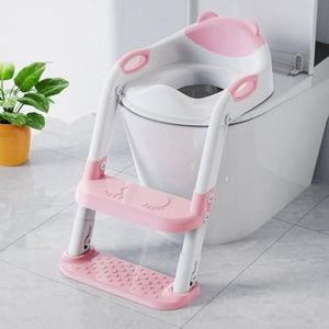 Toilet Potty Training Seat with Step Stool Ladder, 711TEK Toddler Potty Seat for Kids and Toddler Boys Girls, Splash Guard and Safety Handles (Pink)