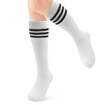 ALLY-MAGIC Knee High Socks, Casual Thigh High Socks White Black Striped Boot Socks, 3 Striped Long Tube Stockings for Women Girls Daily Wear Y7TWGXW (white)