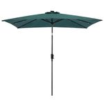 Sun-Ray Rectangular Patio Umbrella with Black Aluminum Frame and Hunter Green Fabric, Solar Powered Table Umbrella with 30 Diamond Shaped LEDs for Patio, Backyard, Deck, and Camping