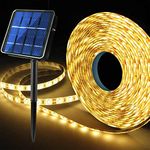 Outdoor Solar LED Strip Lights Warm White, Solar Powered Flexible Waterproof Rope Lights, 8 Modes 180 LED Lights Strip for Garden Porch Gazebo Christmas Pathway Home Patio Umbrella House Eaves Decor