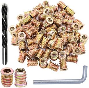 Wadayu 100pcs Threaded Inserts for Wood, Screw in Nut Fastener Connector, Steel Hex Drive Nut Inserts for Home Office Furniture (Gold, 1/4"-20 x10mm)