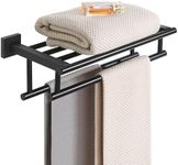 Sayayo Bath Towel Rack Double Towel Bar with Shelf, 16 Inch Towel Holder Towel Shelf Wall Mounted for Hotel Kitchen Bathroom, SUS304 Stainless Steel Matte Black, CGZ8040-B