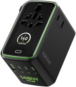 Epicka Pulse Duo 140W Universal Travel Adapter with Smart Display, International Power Adapter with 3.28ft Cable, 2 AC Outlets PD 3.1 PPS Charger Compatible with MacBook, iPhone, Travel Essentials