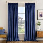 Woaboy Pencil Pleat Velvet Blue Curtains 90x90 for Living Room Luxury Soft Drapes for Bedroom Window Treatment for Thermal Insulated & Room Darkening Navy Blue, 2 Panels