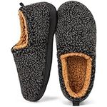 Buffeet Mens Cozy Memory Foam Moccasin Slippers Warm House Shoes with Indoor Outdoor Rubber Sole Black, 11-12 US