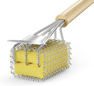 Bristle-Free Grill Brush with Scraper - Safe Steam Clean BBQ Brush with 18" Heat-Resistant Handle, 304 Stainless Locked-Core Mesh Head & HD Scraper | No Loose Wires Design | Grill Grate Cleaner Tool