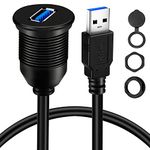 BATIGE Single Port USB 3.0 Male to Female AUX Car Mount Flush Cable Waterproof Extension for Car Truck Boat Motorcycle Dashboard Panel 1ft