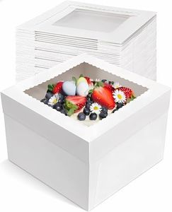 12x12x8 Inch Tall Cake Boxes with Window, 25 Pack White Bakery Boxes for Tiered Cakes, Large Cardboard Cake Containers with Lids for Wedding, Birthday, Party, Dessert (White - 12x12x8 inches - 20 PCS)