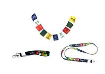 IndusSeller_Tibetan Buddhist Combo 3(1 Keychain Small+1 Lanyard Long+1 Tibet Flag of Velvet Tibetan Buddhist Prayer Om Mani Padme Hum (Bike/car/Home/Office Decor) Pack of 3