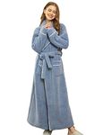 LOCIIXAT Women's Super Soft Teddy Fleece Dressing Gown Robe Long Fluffy Housecoat Wam Bathrobe (14-18, Baby Blue)