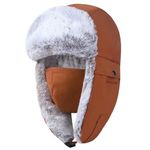 GADIEMKENSD Winter Trapper Hat for Women and Kid Warm Russian Gas Ushanka for Men Snow Ski Clothes Hunting Trooper Hat with Earflaps Chin Strap Windproof Face Mask Faux Fur Aviator Warm Hat Camel L