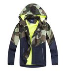 LAUSONS Kids Boys Fleece Lined Raincoat Lightweight Windbreaker Camo Outdoor Waterproof Jacket with Removable Hood Army green 12-13 Years / 160cm