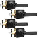 GOBEKOR 4 Pack Matte Black Indoor Door Handles,Keyless Privacy Door Handles with Lock,Black Door Handles Interior,Privacy Door Lock for Bedroom and Bathroom,Left/Right Open Door Lock with no Key.