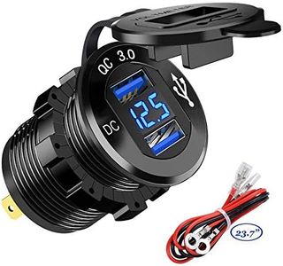 Chargeur de Voiture Rapide USB Deux QC3.0 USB Les Ports, 12V / 24V 36W Étanche avec voltmètre numérique LED pour Moto, Caravane, Camion, Bateau et Plus