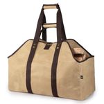 BONTHEE Extra Large Waterproof Firewood Log Carrier Canvas Firewood Holder Indoor with Shoulder Strap and Top Handles Contained Weight-Relief Pad for Easy Carry, 5_light khaki, 58 x 28 x 45 cm, Canvas