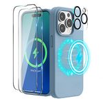 SURPHY (4 in 1) Designed for iPhone 14 Pro Case Compatible with MagSafe (6.1 inch, 2022), with 2 Pack Screen Protector + Camera Cover, Liquid Silicone Phone Case (Blue Fog)