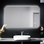 ELEGANT 1000x600mm Illuminated LED Bathroom Mirror Lights Curved Edge Design Clock Temperature Bath Vanity Shaver Socket Wall Mounted Mirrors with Single Touch Switch Demister Pad